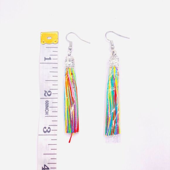 Multicolor Colorful tassel dangle earrings - Picture 4 of 4